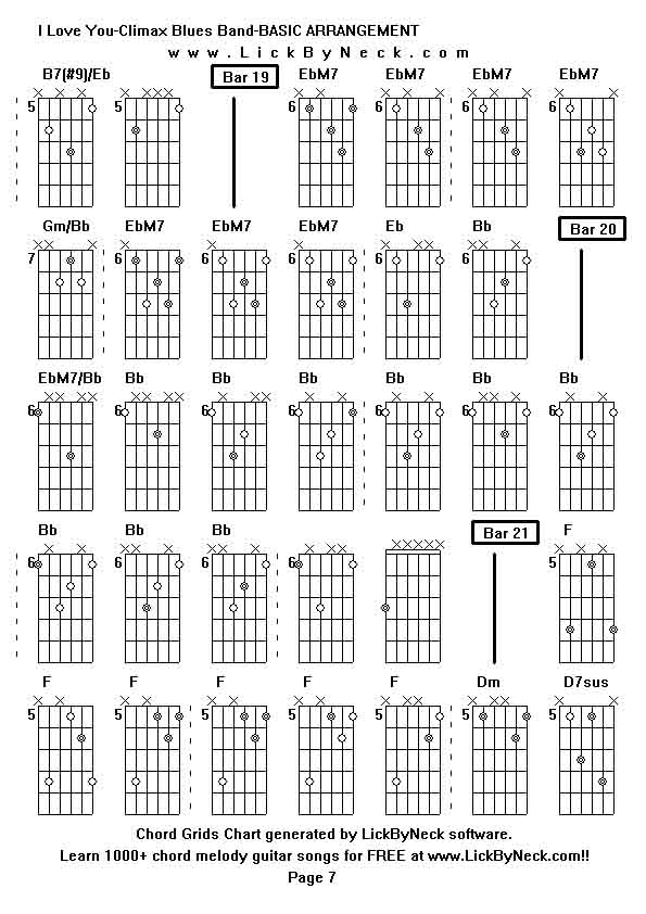 Chord Grids Chart of chord melody fingerstyle guitar song-I Love You-Climax Blues Band-BASIC ARRANGEMENT,generated by LickByNeck software.